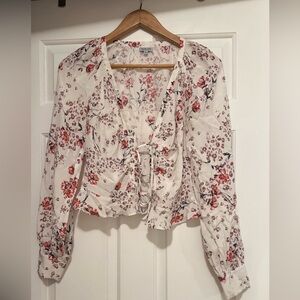 Blue Life Floral Lace-Up Blouse - Pink and Cream